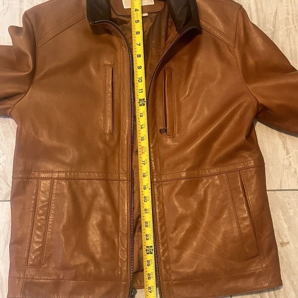 Michael Kors Mens Leather Jacket Brown Cognac Zipper Moto Mens Med - Picture 9 of 10